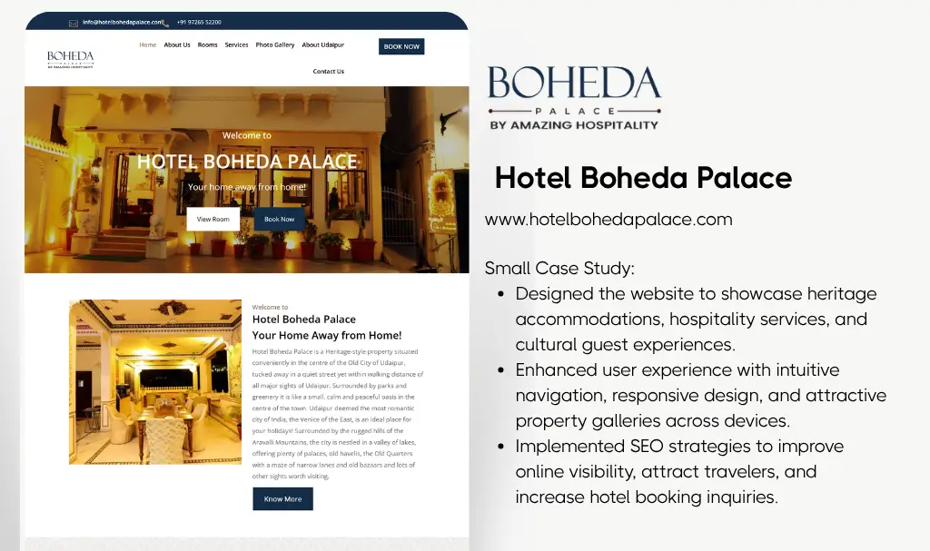 Premium luxury hotel website designer udaipur rajasthan