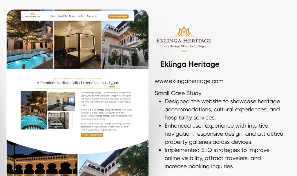 Villa booking website designer udaipur rajasthan