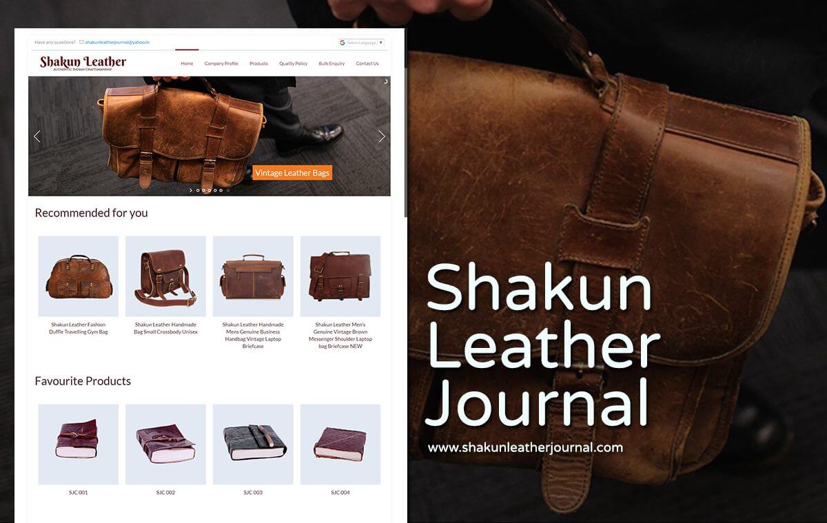 leather journal bags website design
